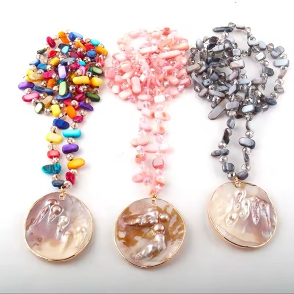 Mother Of Pearl Seashell Pink Long Necklace - Picture 4 of 4